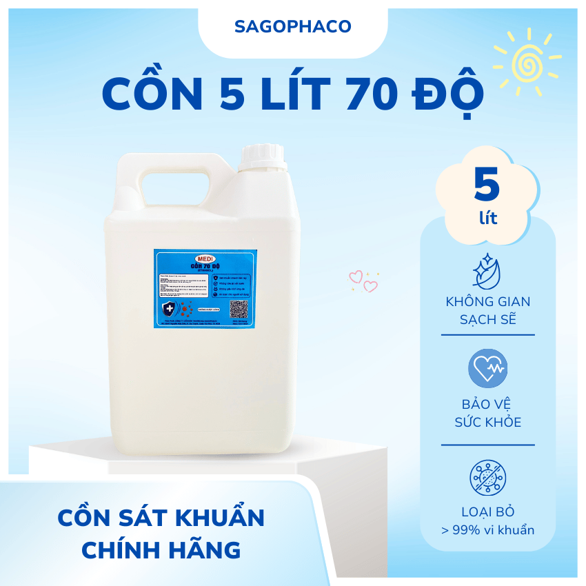 Cồn 70 Độ Medi - Can 5 Lít - Dung Dịch Sát Khuẩn Chất Lượng Cao