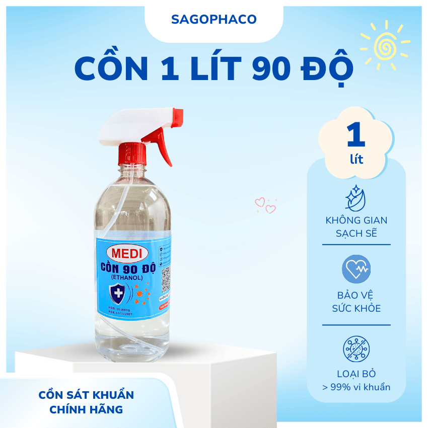 Cồn 90 độ Medi dung dịch sát khuẩn chai 1 lít
