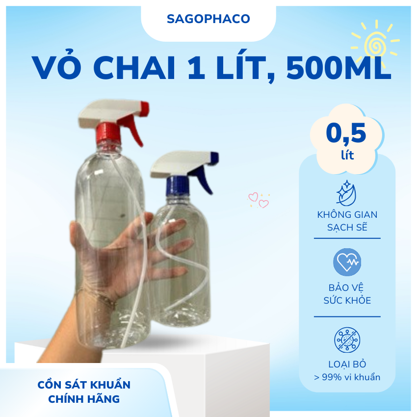Vỏ Chai Nhựa Nguyên Sinh Pet Vòi Xịt Kính 500ml 15k 1000ml 18k Rỗng